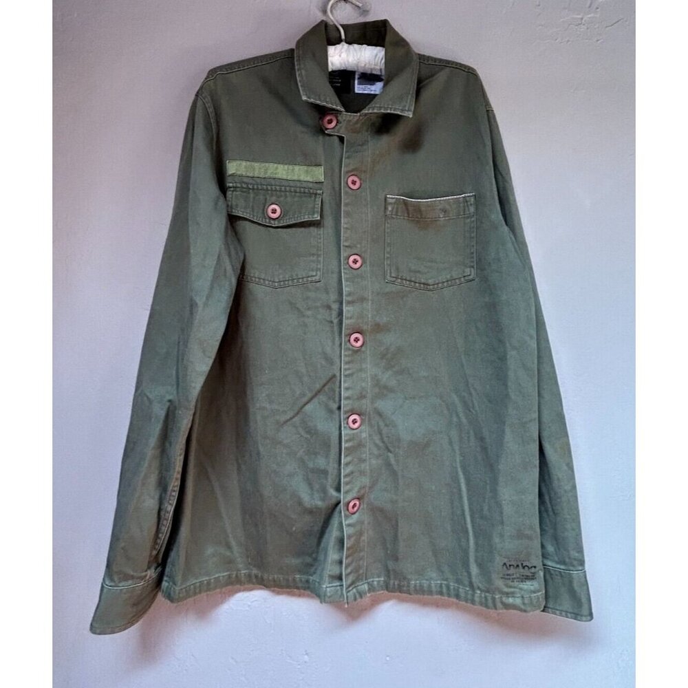 Analog Design Unlikely Futures Mens Medium Button Front Shirt Long Sleeve Green